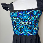 Load image into Gallery viewer, DAISY DRESS - BLACK W/BLUE EMBROIDERY
