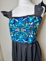 Load image into Gallery viewer, DAISY DRESS - BLACK W/BLUE EMBROIDERY
