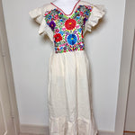 Load image into Gallery viewer, PALOMA DRESS (LONG)- NATURAL W/MUTLICOLOR EMBROIDERY
