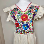 Load image into Gallery viewer, PALOMA DRESS (LONG)- NATURAL W/MUTLICOLOR EMBROIDERY
