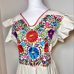 Load image into Gallery viewer, PALOMA DRESS (LONG)- NATURAL W/MUTLICOLOR EMBROIDERY
