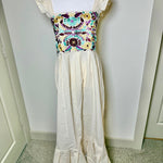 Load image into Gallery viewer, DAISY DRESS - NATURAL WITH BURGUNDY &amp; LILAC EMBROIDERY
