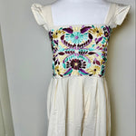 Load image into Gallery viewer, DAISY DRESS - NATURAL WITH BURGUNDY &amp; LILAC EMBROIDERY
