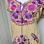 Load image into Gallery viewer, LUZ DRESS - BROWN WITH PURPLE &amp; MAGENTA EMBROIDERY
