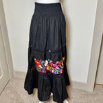 Load image into Gallery viewer, PUEBLA SKIRT-  BLACK WITH MULTI COLOR EMBROIDERY
