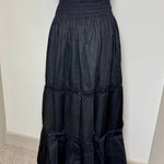 Load image into Gallery viewer, PUEBLA SKIRT-  BLACK WITH MULTI COLOR EMBROIDERY

