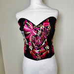 Load image into Gallery viewer, PUEBLA BUSTIER -BLACK WITH PINK OTOMI EMBROIDERY -M/L
