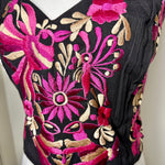 Load image into Gallery viewer, PUEBLA BUSTIER -BLACK WITH PINK OTOMI EMBROIDERY -M/L
