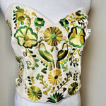 Load image into Gallery viewer, PUEBLA BUSTIER -NATURAL WITH GREEN &amp; OLIVES -M/L
