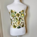 Load image into Gallery viewer, PUEBLA BUSTIER -NATURAL WITH GREEN &amp; OLIVES -M/L
