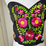Load image into Gallery viewer, PUEBLA BUSTIER -BLACK WITH LIME AND PINK FLOWERS -M/L
