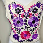 Load image into Gallery viewer, PUEBLA BUSTIER -NATURAL WITH PINK &amp; LILA WITH BLACK FLOWERS -M/L
