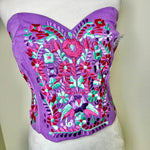 Load image into Gallery viewer, PUEBLA BUSTIER -LILA WITH MINT &amp; PINK TINY FLOWERS -M/L
