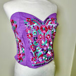 Load image into Gallery viewer, PUEBLA BUSTIER -LILA WITH MINT &amp; PINK TINY FLOWERS -M/L
