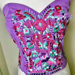 Load image into Gallery viewer, PUEBLA BUSTIER -LILA WITH MINT &amp; PINK TINY FLOWERS -M/L
