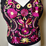 Load image into Gallery viewer, PUEBLA BUSTIER -BLACK WITH PINK BIRDS - XL/XXL
