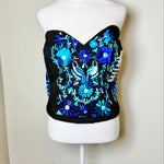 Load image into Gallery viewer, PUEBLA BUSTIER -BLACK WITH BLUE BIRDS- XL/XXL

