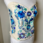 Load image into Gallery viewer, PUEBLA BUSTIER -NATURAL WITH BLUE BIRDS- XL/XXL
