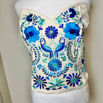 Load image into Gallery viewer, PUEBLA BUSTIER -NATURAL WITH BLUE BIRDS- XL/XXL
