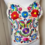 Load image into Gallery viewer, PUEBLA BUSTIER -NATURAL WITH MUTLI COLOR BIRDS- XL/XXL
