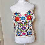 Load image into Gallery viewer, PUEBLA BUSTIER -NATURAL WITH MUTLI COLOR BIRDS- XL/XXL
