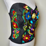 Load image into Gallery viewer, PUEBLA BUSTIER -BLACK WITH MULTI COLOR BIRDS - XL/XXL
