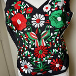 Load image into Gallery viewer, PUEBLA BUSTIER -BLACK WITH RED, GREEN &amp; WHITE BIRDS- XL/XXL
