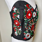 Load image into Gallery viewer, PUEBLA BUSTIER -BLACK WITH RED, GREEN &amp; WHITE BIRDS- XL/XXL
