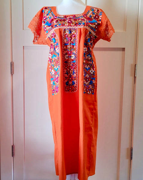 puebla embroidered dress Mexican Dress Puebla with Solid Embroidery | For women Sizes S-3XL Black Solid (Size: Small)