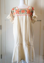 Load image into Gallery viewer, RAMIREZ DRESS - NATURAL WITH PEACH EMBROIDERY
