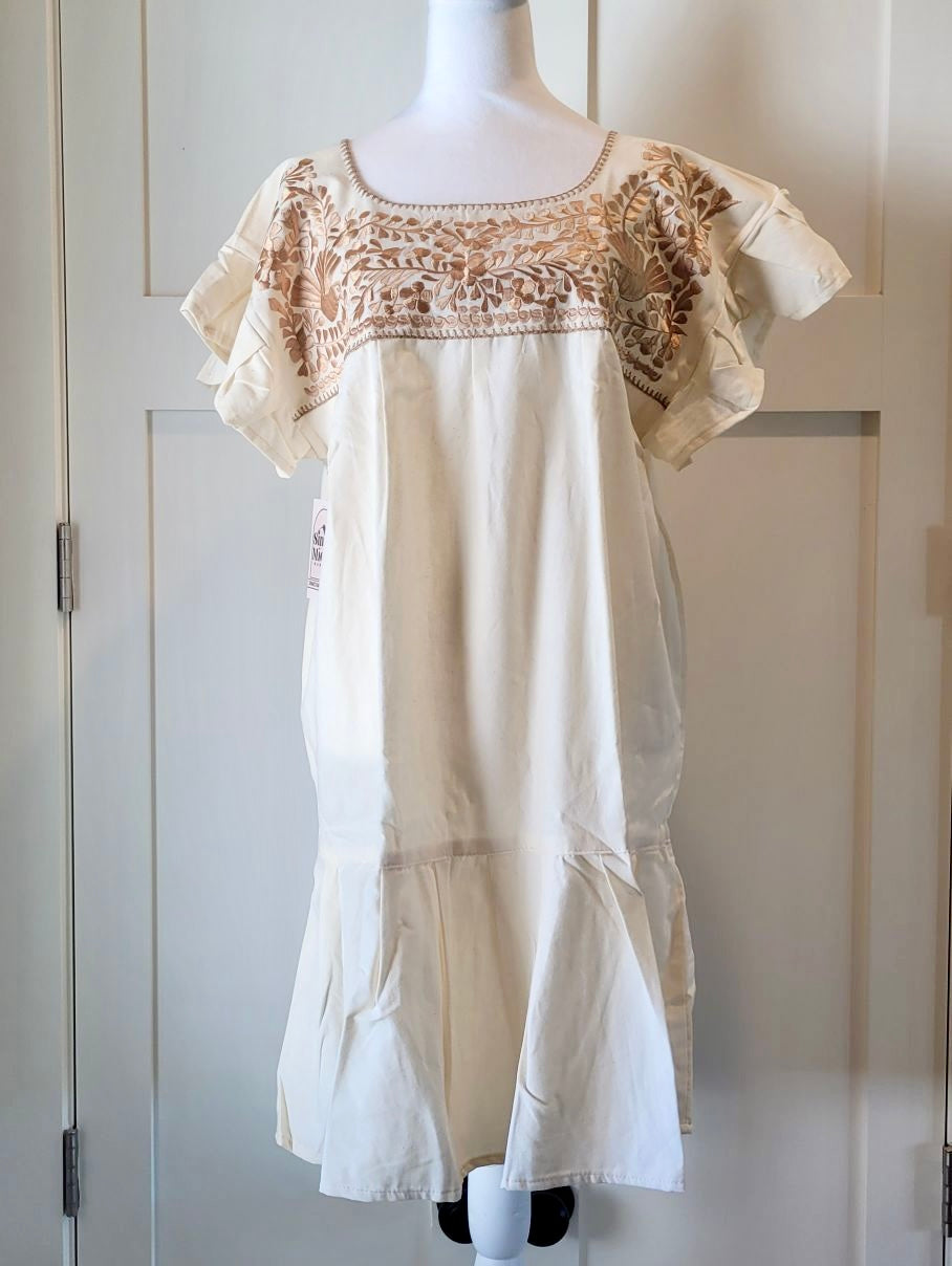 RAMIREZ DRESS - NATURAL WITH BEIGE EMBROIDERY