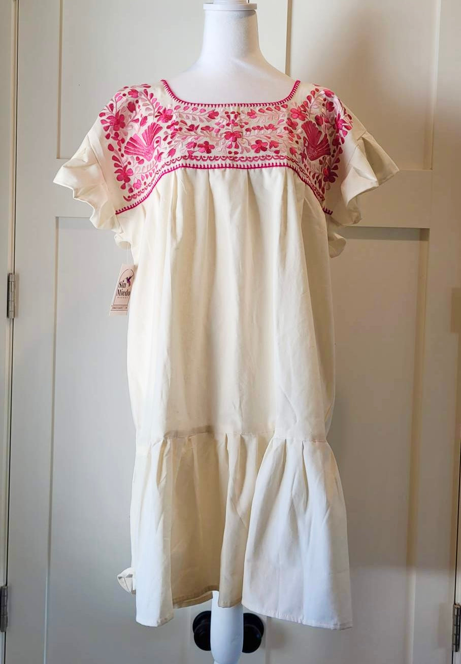 RAMIREZ DRESS - NATURAL WITH MULTI PINK