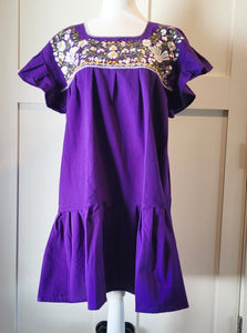 RAMIREZ DRESS - PURPLE WITH WHITE FLOWERS