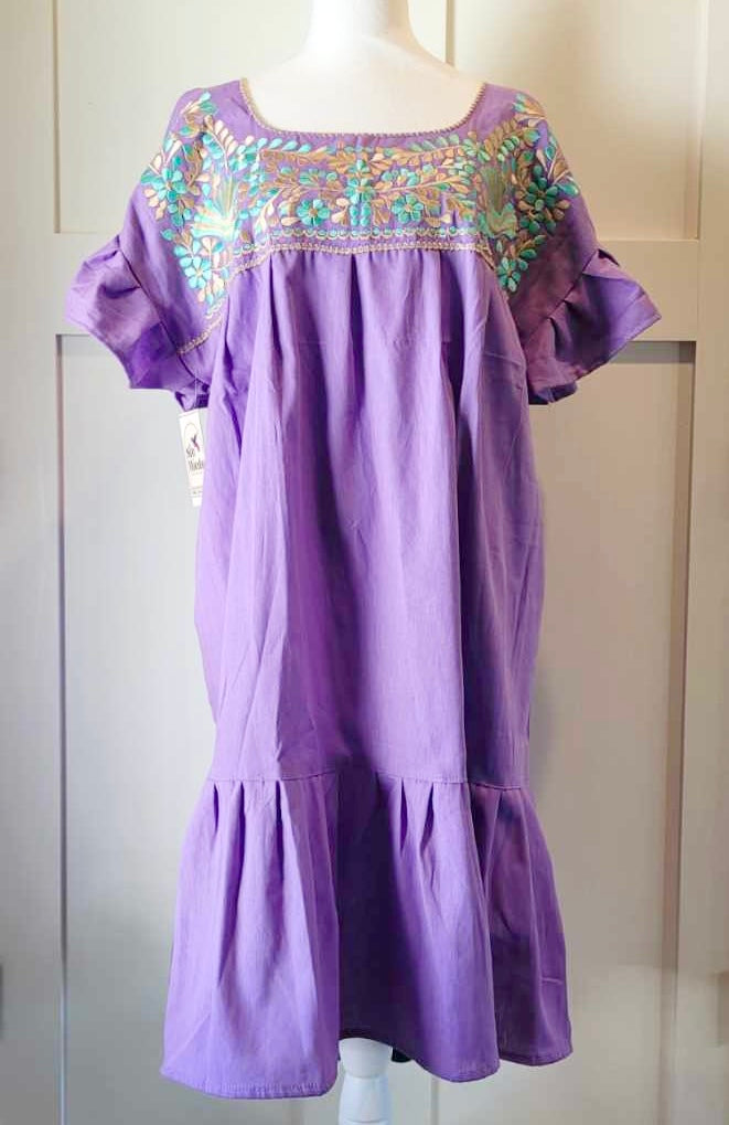 RAMIREZ DRESS - LILAC WITH PASTEL EMBROIDERY