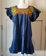 Load image into Gallery viewer, RAMIREZ DRESS - JEAN WITH ORANGE FLOWERS
